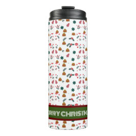 Garrafa Térmica Feliz Padrão de Natal Elegante
