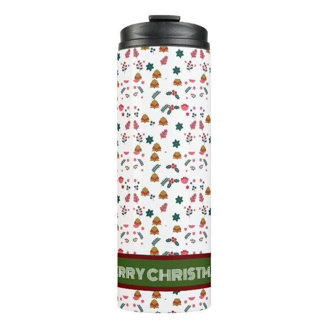 Garrafa Térmica Feliz Padrão de Natal Elegante (Frente)