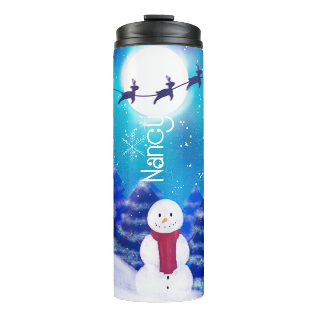 Garrafa Térmica Feliz Snowman Personalizado de Natal (Frente)