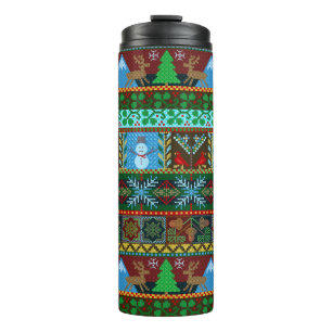 Garrafa Térmica Feriado de Natal Knit Sweater, Reindeer