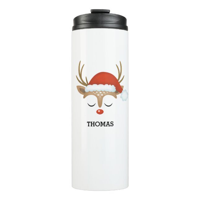 Garrafa Térmica Feriado de Natal Rudolph Reindeer Tumbler Térmico (Frente)