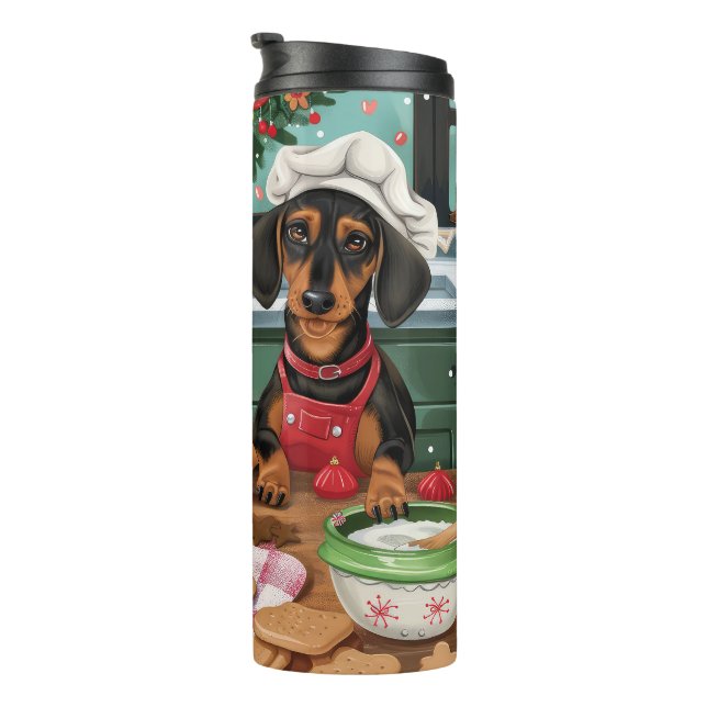 Garrafa Térmica Férias Dachshund Baking: Natal Festivo (Rotação à direita)