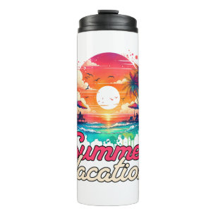 Garrafa Térmica Férias de Verão Pôr do Sol Tropical na Praia Desig