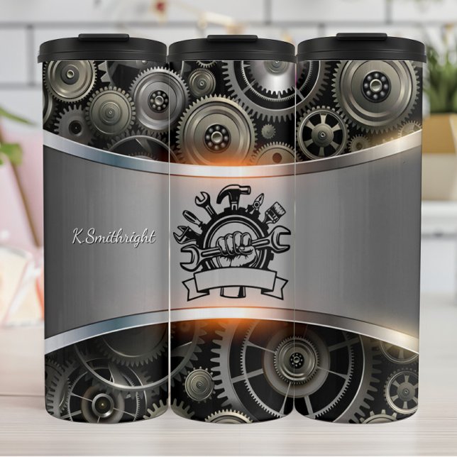 Garrafa Térmica Ferramentas mecânicas Fundo da engrenagem emblem (Criador carregado)