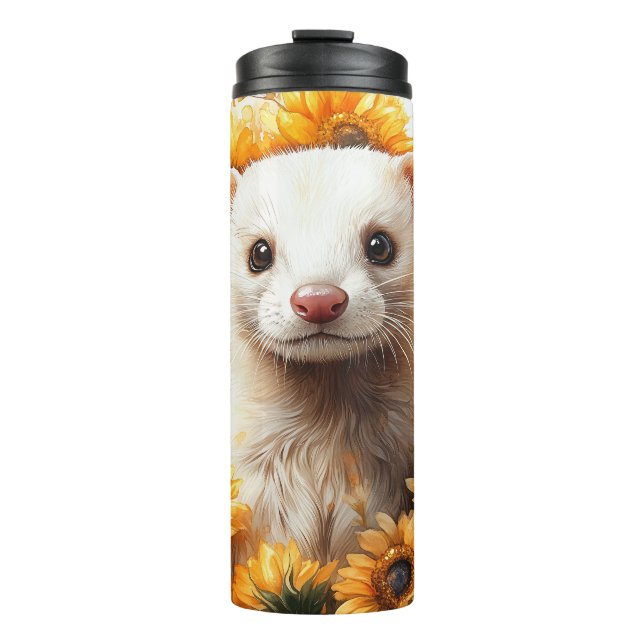 Garrafa Térmica Ferreto Branco charmoso com girassóis (Frente)