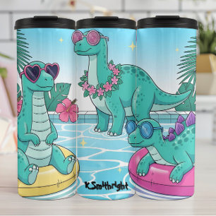 Garrafa Térmica Festa de Dinossauros na Piscina Diversão de Verão
