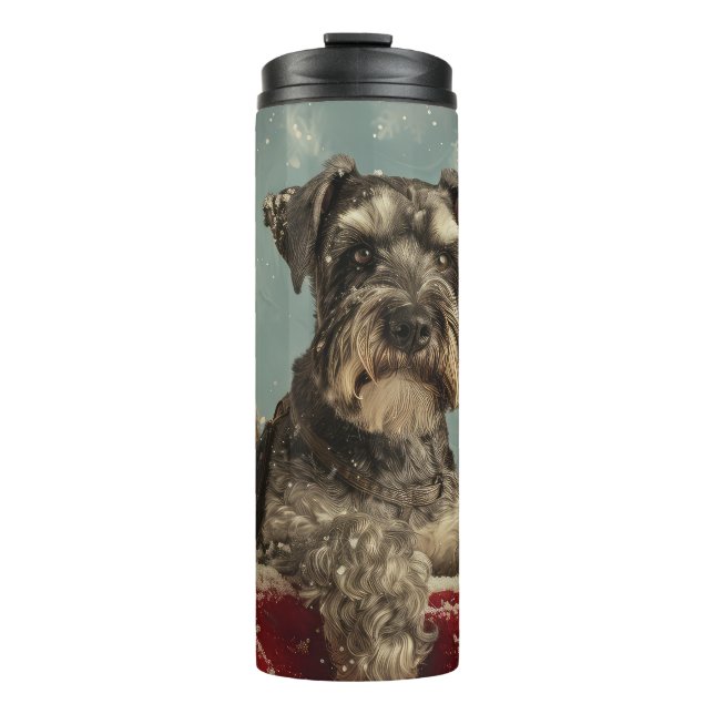 Garrafa Térmica Festa de Natal do Cão Schnauzer (Frente)