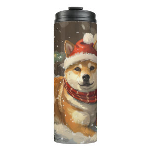 Garrafa Térmica Festa de Natal do Cão Shiba Inu