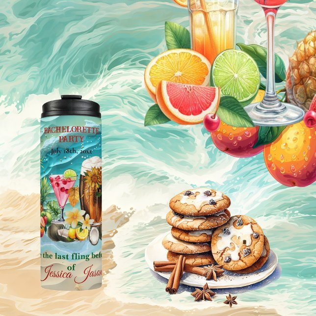 Garrafa Térmica Festa de solteira de Frutas Tropicais de Praia (Beach Cocktails Tropical Fruits Bachelorette Party Thermal Tumbler)