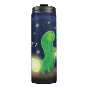 Garrafa Térmica Figura de desenho animado do verme verde-claro