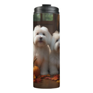 Garrafa Térmica Filhote de Coton De Tulear Delícia de Outono Abóbo
