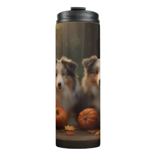 Garrafa Térmica Filhote de Rough Collie Outono Delícia Abóbora