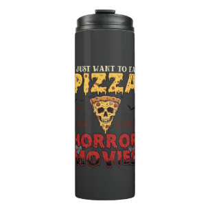 Garrafa Térmica Filmes de Terror de Pizza Halloween Caveira Morceg