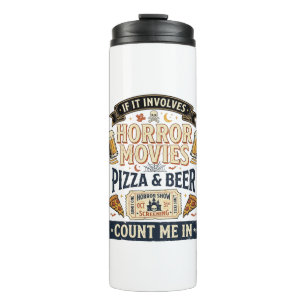 Garrafa Térmica Filmes de Terror Pizza Cerveja Divertido Halloween