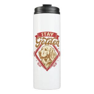 Garrafa Térmica Fique Cachorro Retriever Dourado Diamante Vermelho