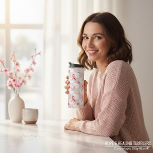 Garrafa Térmica Fita Rosa Conscientização do Câncer de Mama Xadrez