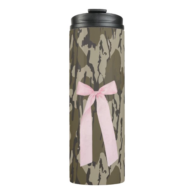 Garrafa Térmica Fita rosa estética de camo bottomland branca (Frente)
