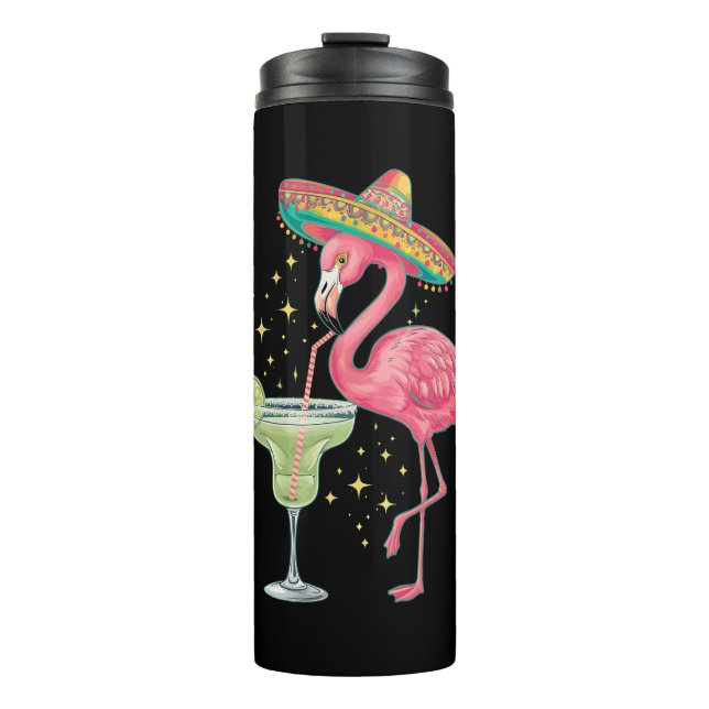 Garrafa Térmica Flamingo Bebendo Margarita Engraçado Poncho Mexica (Frente)