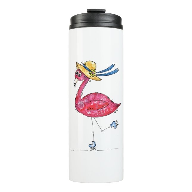 Garrafa Térmica Flamingo, branco e branco, cor-de-rosa, em Skates (Frente)