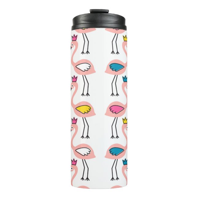 Garrafa Térmica Flamingo com padrão uniforme da coroa. (Frente)