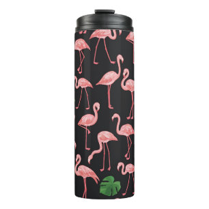 Garrafa Térmica Flamingo Elegance: Fusão de Monstera Vintage.