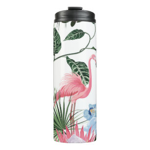 Garrafa Térmica Flamingo Exótico Flores Tropicais Sem Costura