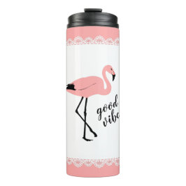 Garrafa Térmica Flamingo Good Vibs Tumbler Térmico Preto Rosa