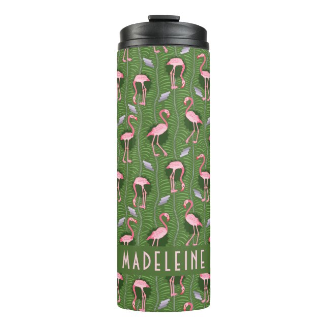 Garrafa Térmica Flamingo - Personalizado padrão verde-escuro (Frente)
