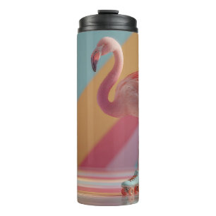 Garrafa Térmica Flamingo Rosa Caprichoso em Patins de Rodas
