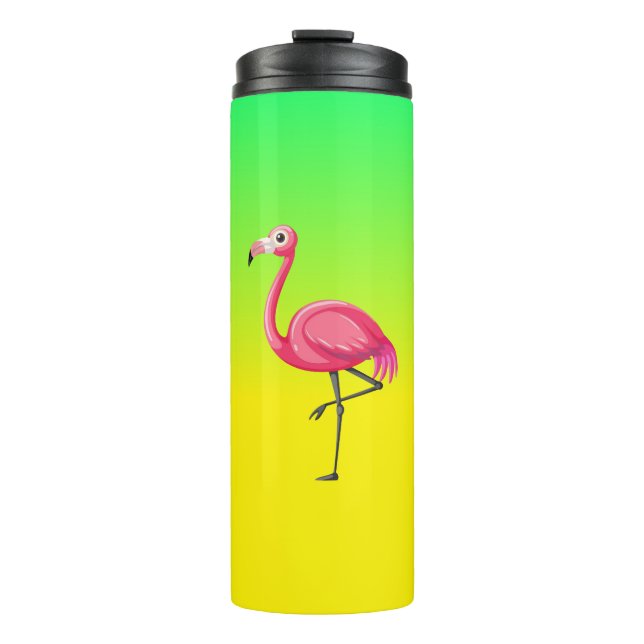 Garrafa Térmica Flamingo Rosa em Estilo Cartoon (Frente)