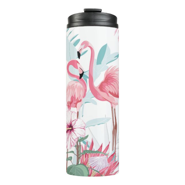 Garrafa Térmica Flamingo Rosa: Flores Exóticas Sem Olhos. (Frente)