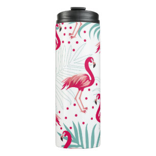 Garrafa Térmica Flamingo tropical e folhas, padrão de verão.