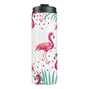 Garrafa Térmica Flamingo tropical e folhas, padrão de verão.