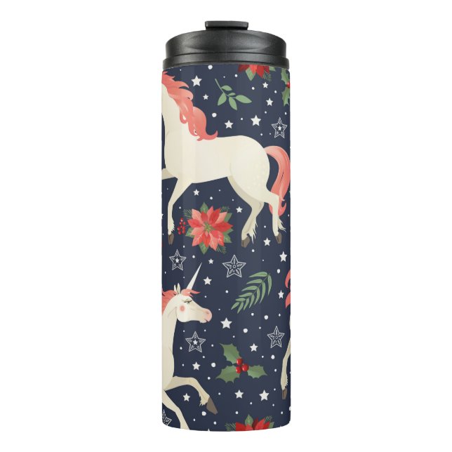 Garrafa Térmica flamingos cor-de-água, pássaros exóticos, tropicai (Frente)