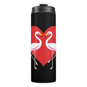Garrafa Térmica Flamingos Cor-de-rosa branco-claro com coração ver