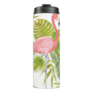Garrafa Térmica flamingos cor-de-rosa, orquídeas: padrão de aquare