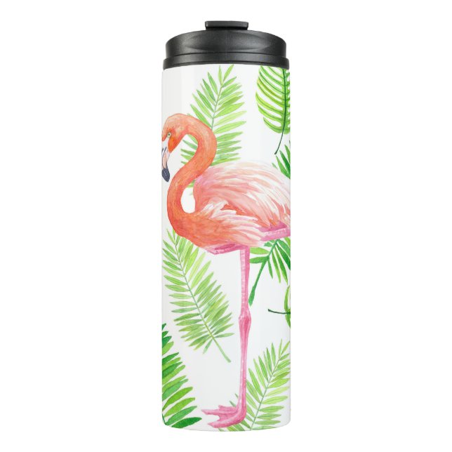 Garrafa Térmica Flamingos e folhas tropicais (Frente)