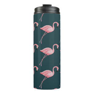 Garrafa Térmica Flamingos em padrão azul, sem costura.
