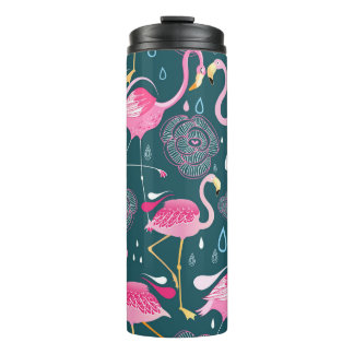 Garrafa Térmica Flamingos Fllowers: Gráfico Escuro Sem Costura.