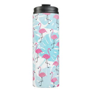 Garrafa Térmica flamingos graciosos e folhas de monstera