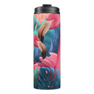 Garrafa Térmica Flamingos Graciosos E Folhas Tropicais