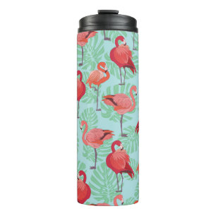 Garrafa Térmica Flamingos Rosa: Padrão Exótico Sem Olhos.