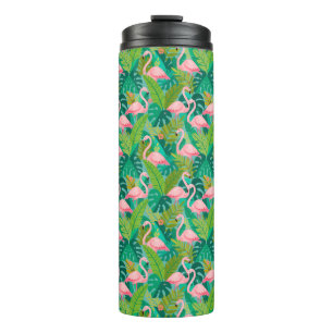 Garrafa Térmica Flamingos Rosa Tropical Folhagem da Selva