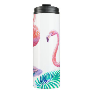 Garrafa Térmica Flamingos Tropicais: Orquídeas Aquarela Sem Olho.