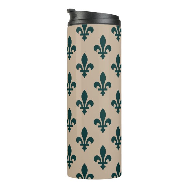 Garrafa Térmica Fleur de Lis Pattern, Real Verde Francês em Creme (Rotação à direita)