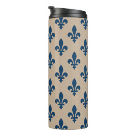 Garrafa Térmica Fleur de Lis Pattern, Royal French Blue em Creme