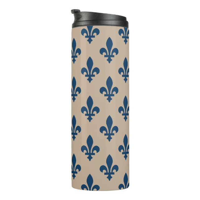 Garrafa Térmica Fleur de Lis Pattern, Royal French Blue em Creme (Rotação à direita)