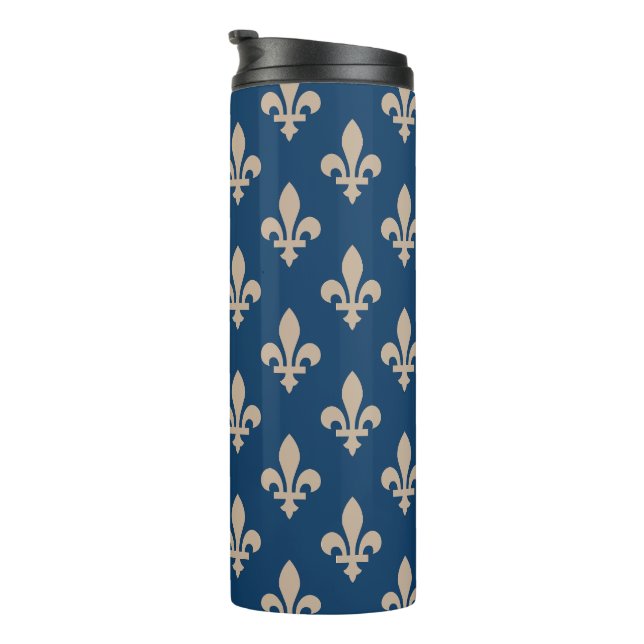 Garrafa Térmica Fleur de Lis Pattern, Royal French, Cream on Blue (Rotação à direita)