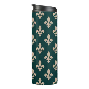 Garrafa Térmica Fleur de Lis Pattern, Royal French Cream on Green