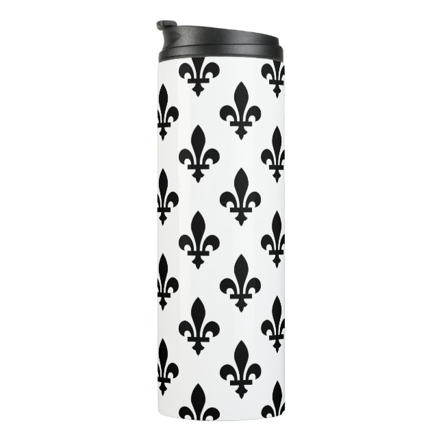 Garrafa Térmica Fleur de Lis Pattern, Royal French, preto em branc (Rotação à direita)